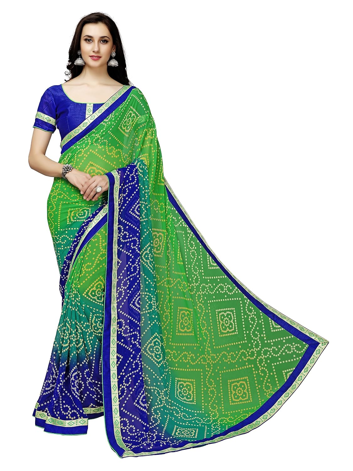 online fayda women's georgette saree with blouse piece (of288,green,free size)
