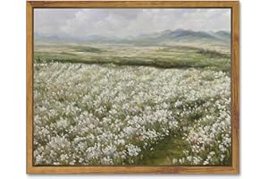 SHENIFY Vintage Landscape Framed Canvas Wall Art Countryside Flower Field Classic Paintings Farmhouse Kitchen Office Decor - 8x10in Natural Framed