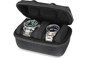 RIGICASE Hard Compact Watch Roll travel case, 2 Slots Portable holder and Organizer with Soft Pillow, keep watch from moving(fit up to 55 mm)