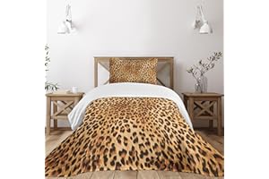 Lunarable Animal Print Bedspread, Wild Animal Leopard Skin Pattern Wildlife Nature Inspired Modern, Decorative Quilted 2 Piece Coverlet Set with Pillow Sham, Twin Size, Brown