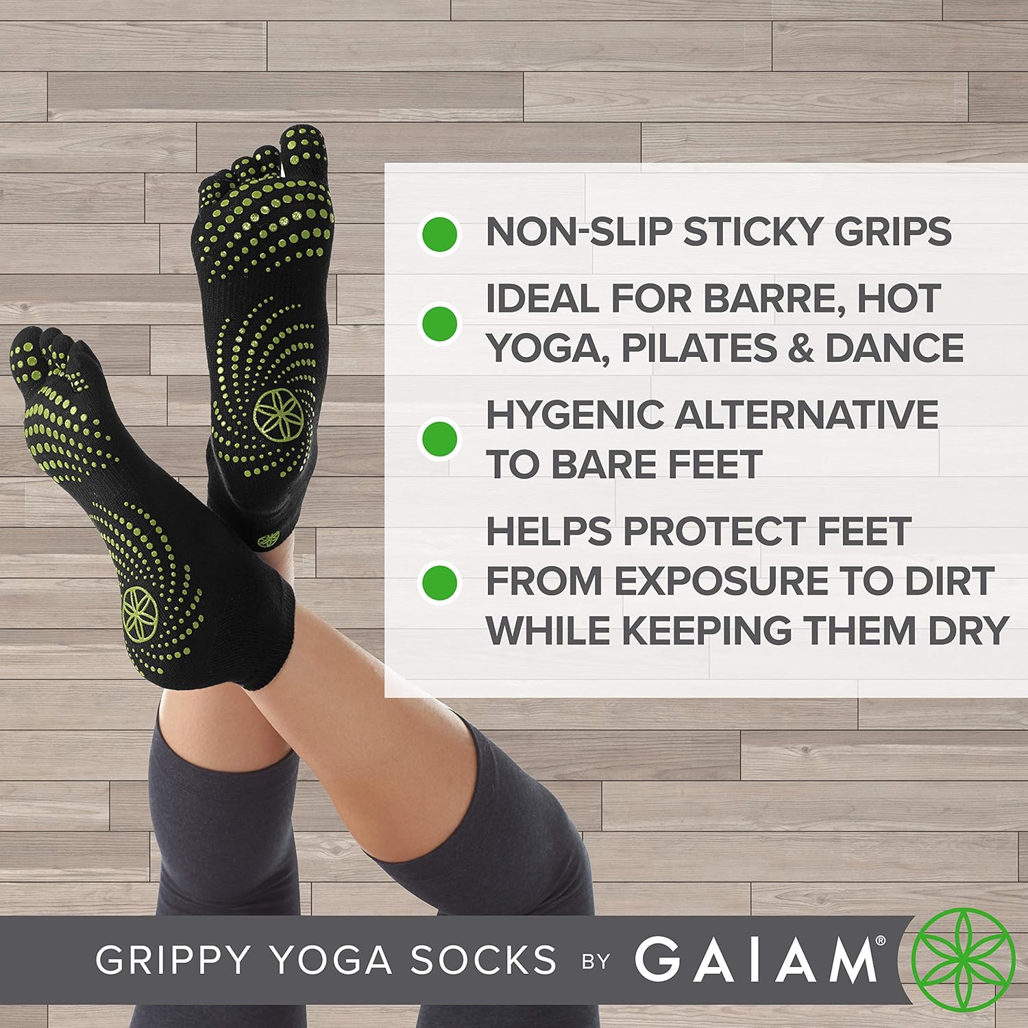Gaiam Grippy Yoga Socks, Grey, Medium/Large : Yoga Toe Socks : Clothing