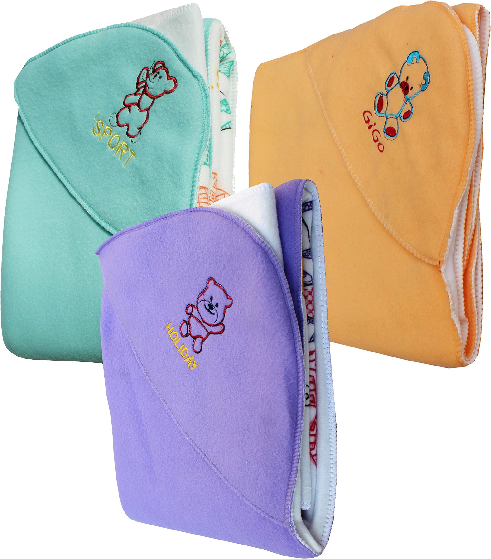 My NewBorn Double Layer Reversible Baby Blanket Wrap -Pack of 3 Pcs (2Ply-Beige-Purple-Green)