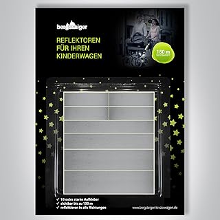 Bergsteiger Kinderwagen Reflektoren, 16-teiliges Sticker Set auch für Fahrrad, Bollerwagen, Lauflernrad oder Schulranzen, sichtbar bis zu 150 meter, Bergsteiger Kinderwagen-Zubehör