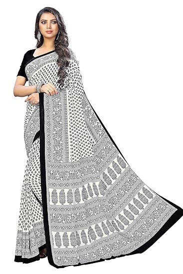 Womens Crepe Georgette Printed Saree With Blouse(green-channel-6202)