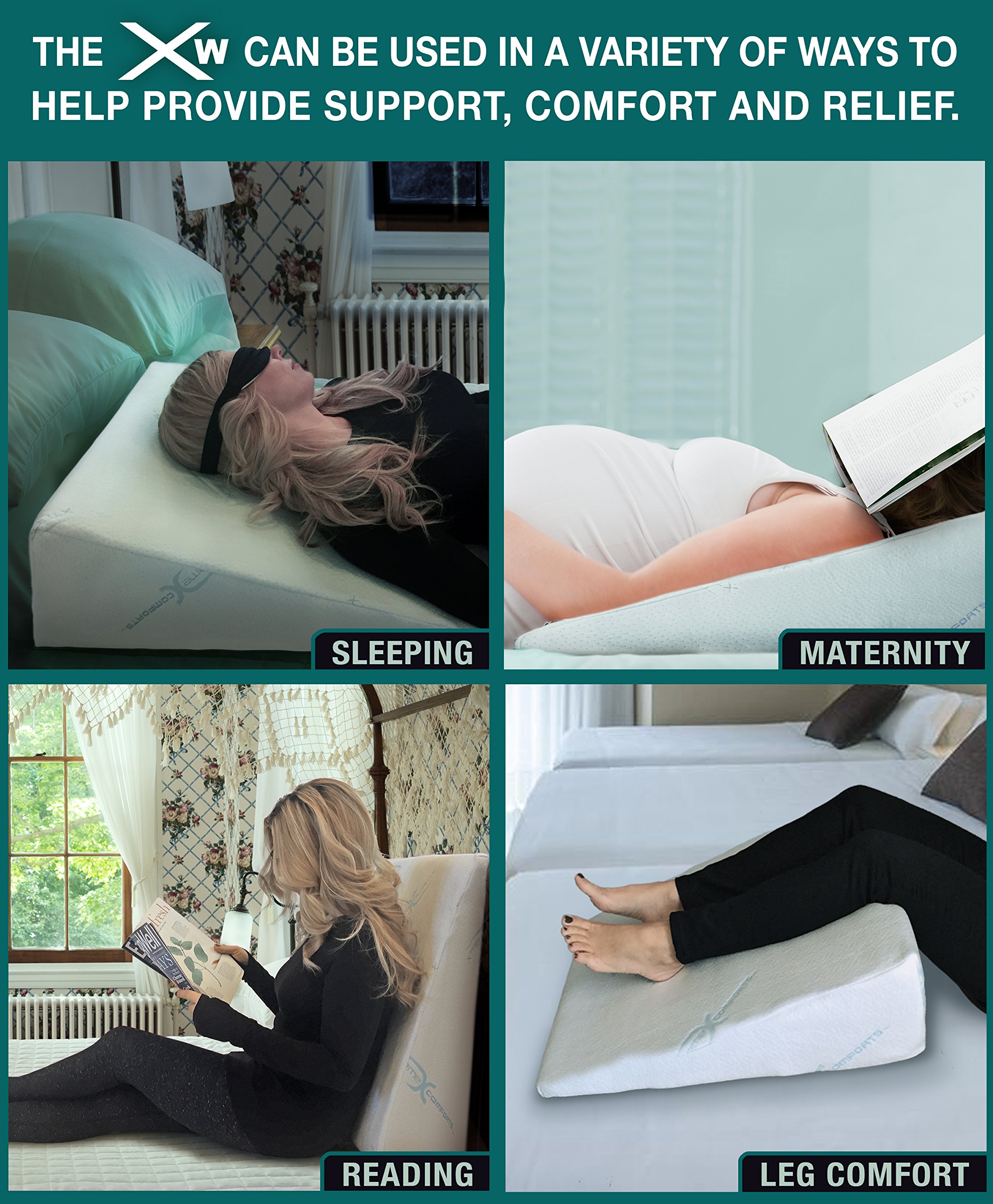 Xtreme Comforts 7" Memory Foam Bed Wedge Pillow, Hypoallergenic