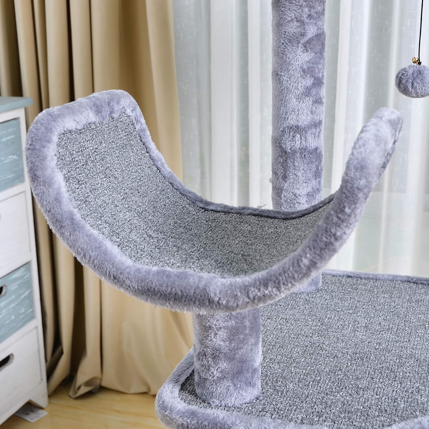 Catry Large Cat Tree Tower with Paper Rope Covered Scratching Post Hammock Tunnel for Multiple Cats Activity Center, Gray : Pet Supplies