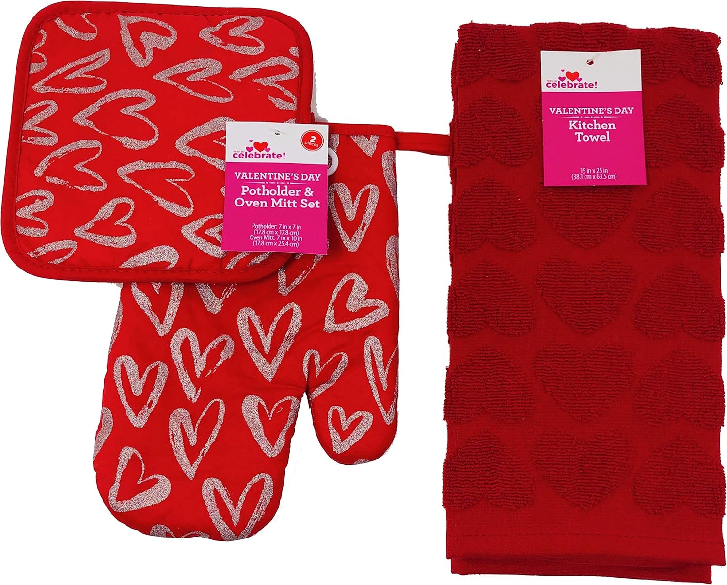 New Valentines Day Potholder & Oven MItt Set Lovers Edition (Red)