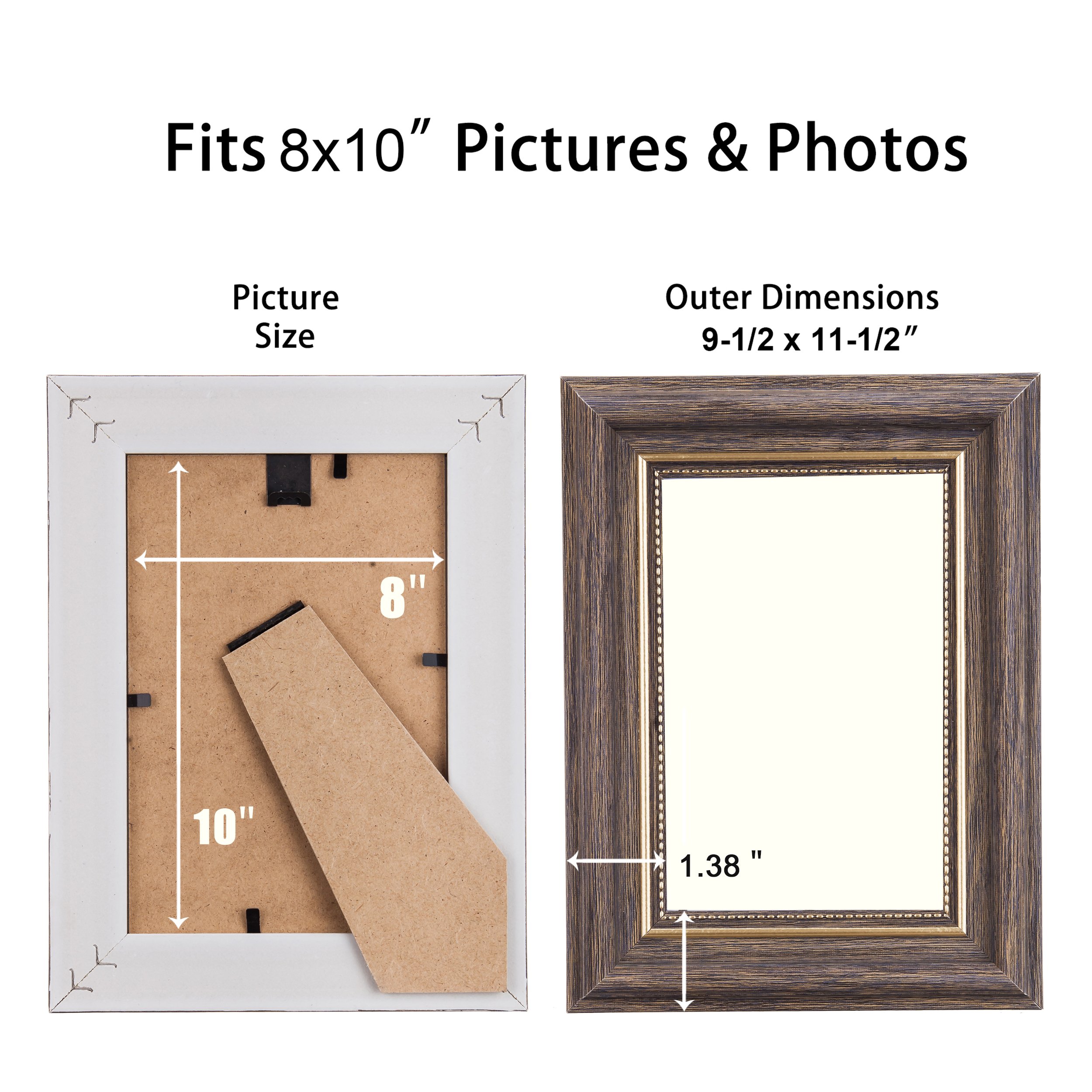 Msicyness 8x10 Picture Frame for Wall Mounting 2 Pack Vintage Color Photo Frames with Mat Decor for Standing TableTop Display