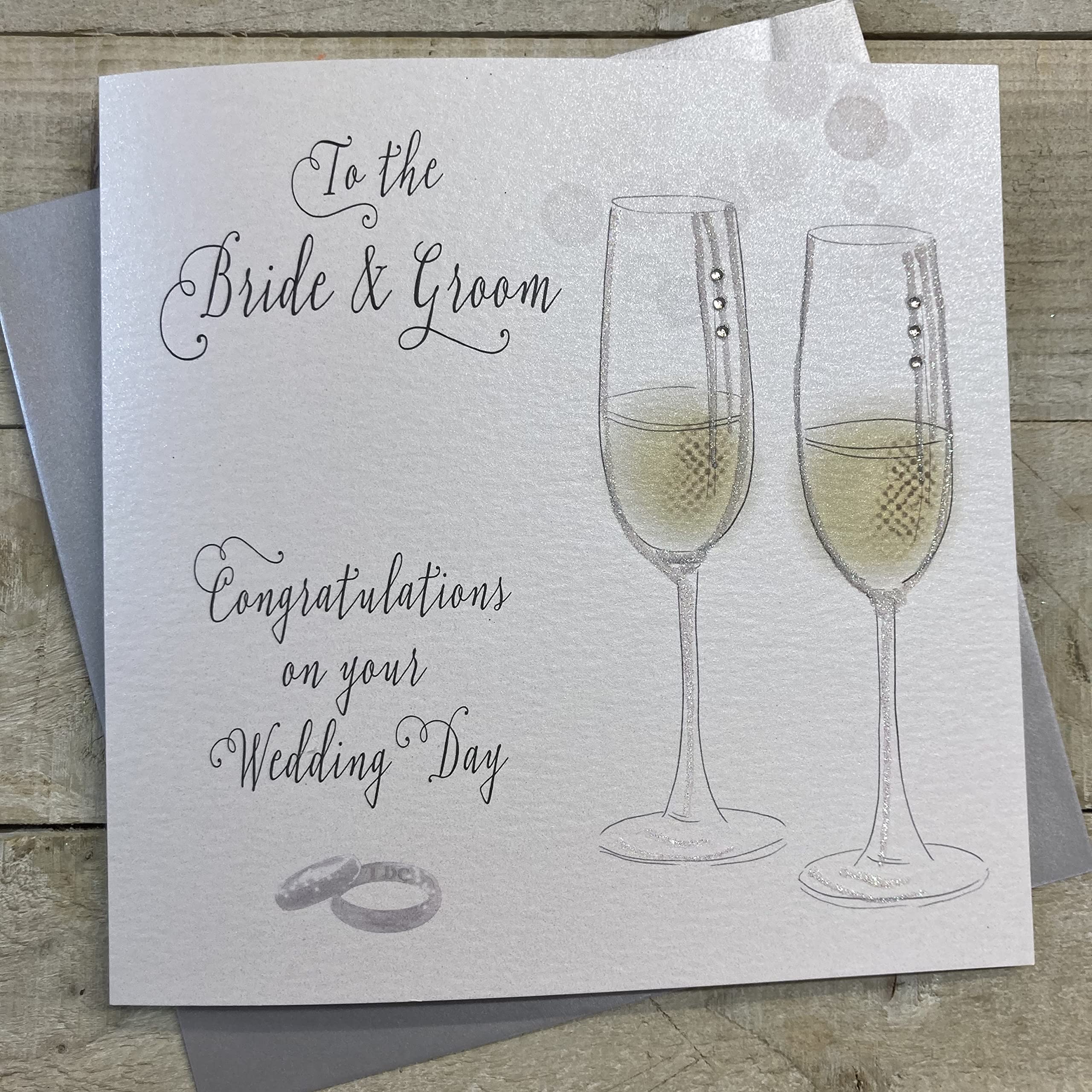 White Cotton Cards Sophisticated Neon Range "Champagne, To the Bride & Groom Congratulations" Handmade Large Wedding Card, XN50