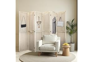 Lyngins 6 Panel Room Divider, 5.6FT Folding Room Divider Screen, Free Assembled Freestanding Partition for Home Office Bedroom, Tan