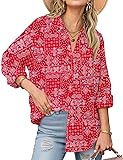 Zeagoo V Neck Cotton Tops for Women Lady's Red