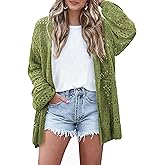 HOTOUCH Lightweight Crochet Cardigan for Women Long Sleeve Open Front Knit Oversized Cardigans Sweaters