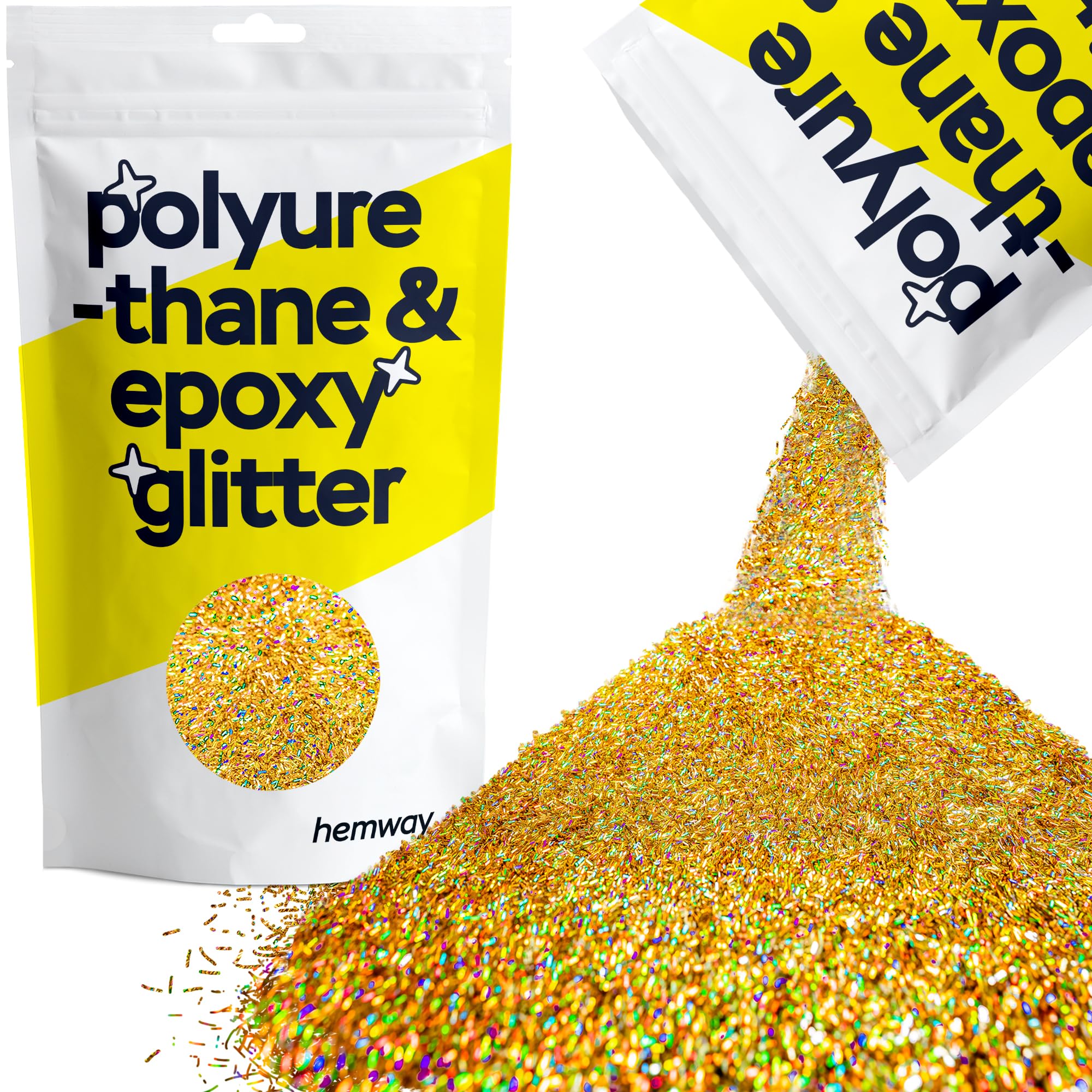 Hemway Resin Glitter Gold Holographic Fibre Strands 100g | Polyurethane & Epoxy Glitter for Resin Crafts, Tumblers, Coasters, Floor & Table Art