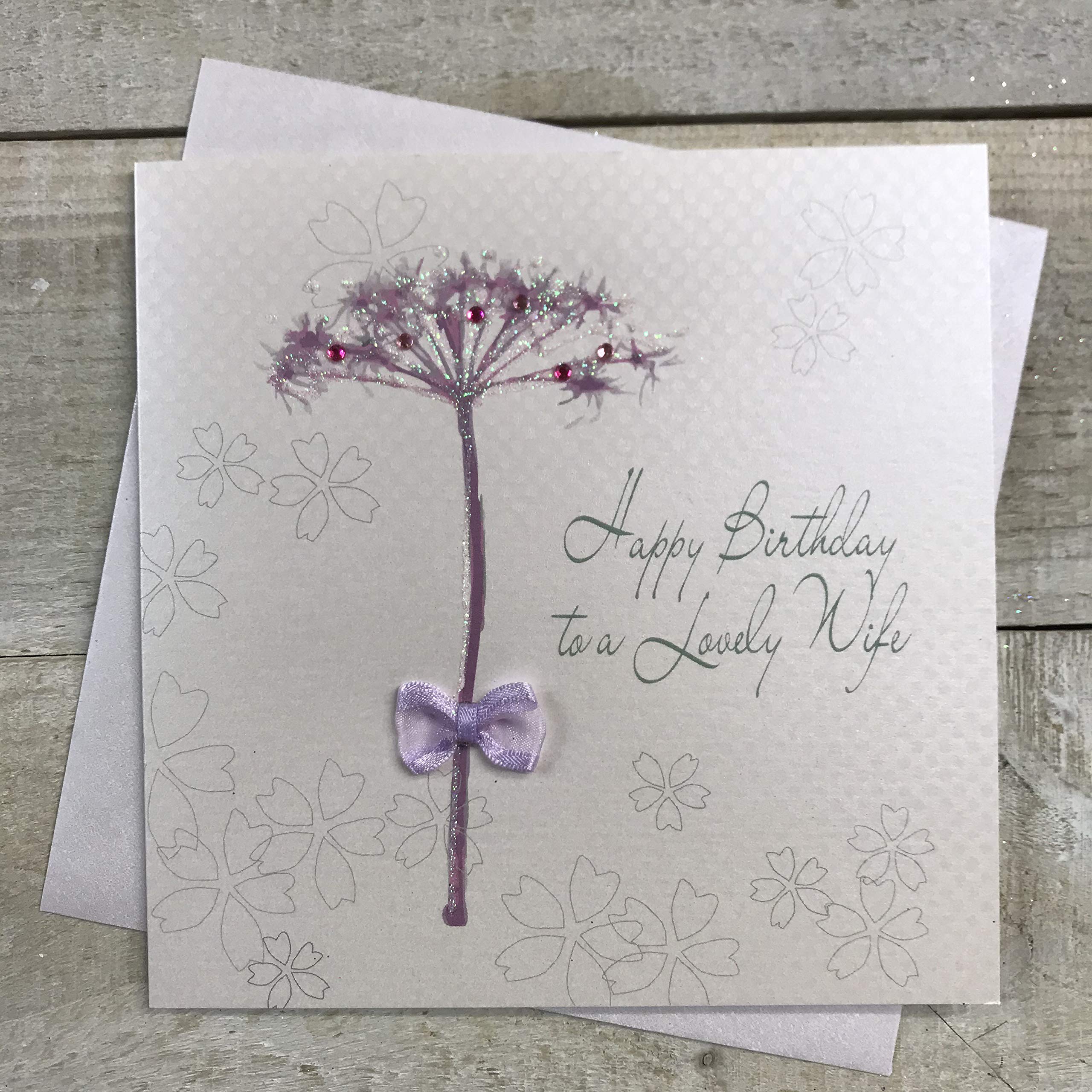 white cotton cards Handmade Happy Birthday To A Lovely Wife Card Dandelion, White, BD64