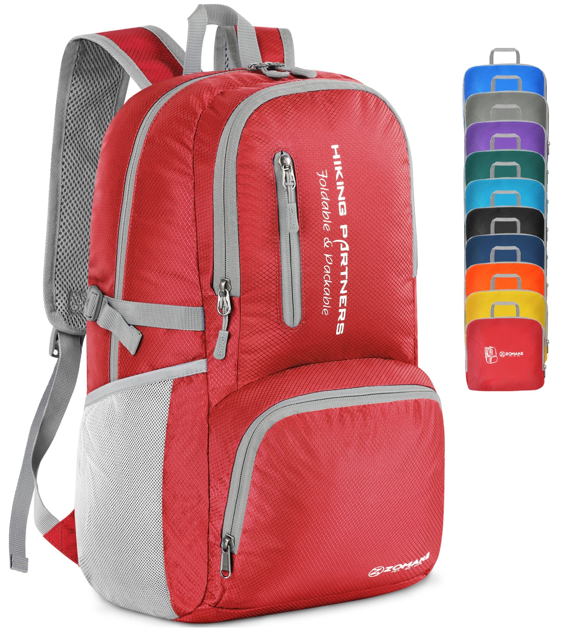 ZOMAKE Lightweight Foldable Backpack, Packable Rucksack 35L Folding Small Back Pack Foldaway Ultralight Daypack for Women Men Travel Hiking Walking (Red)