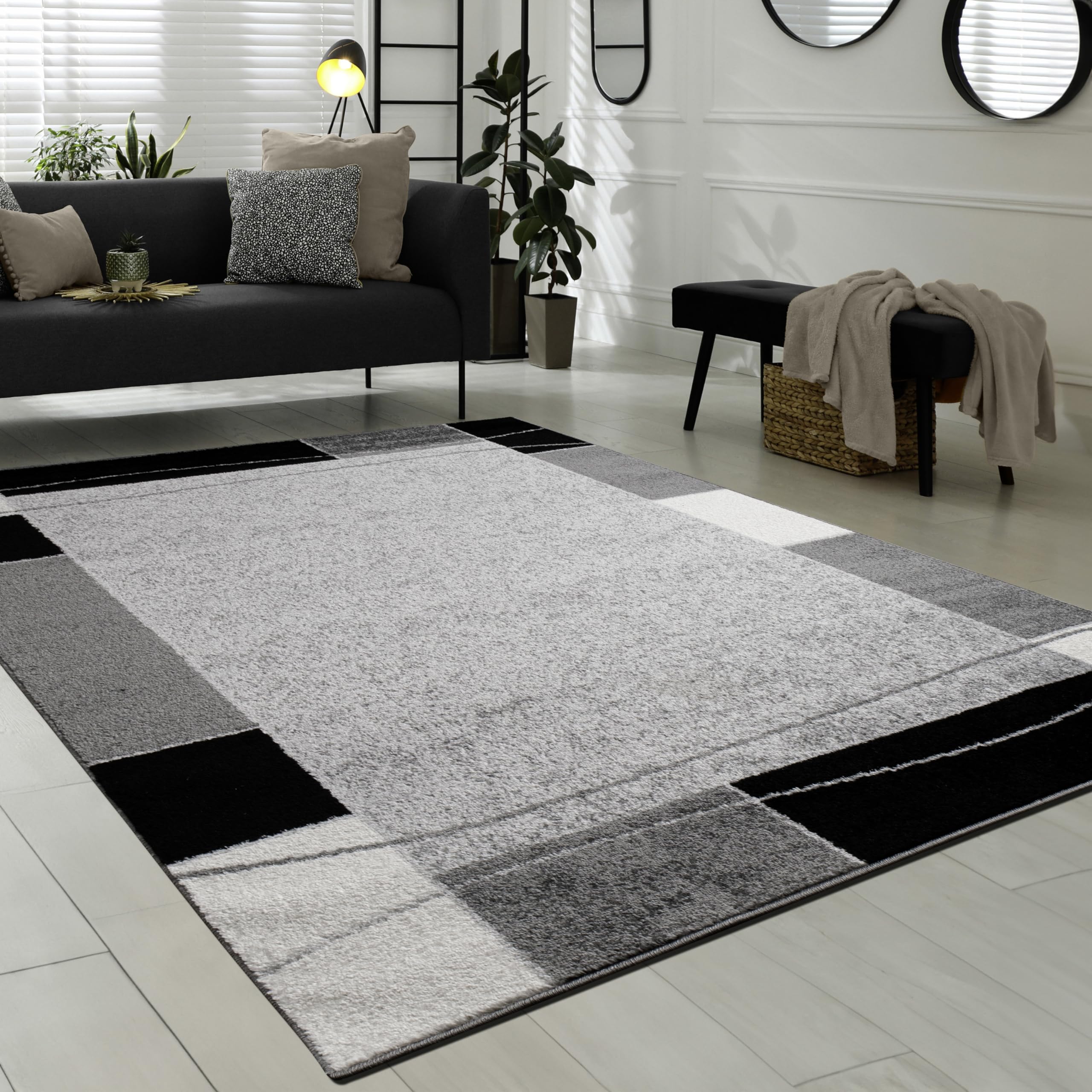 Paco Home Designer Rug Living Room Rug Border in Grey Black Cream Unbeatable Deal, Size:60x100 cm