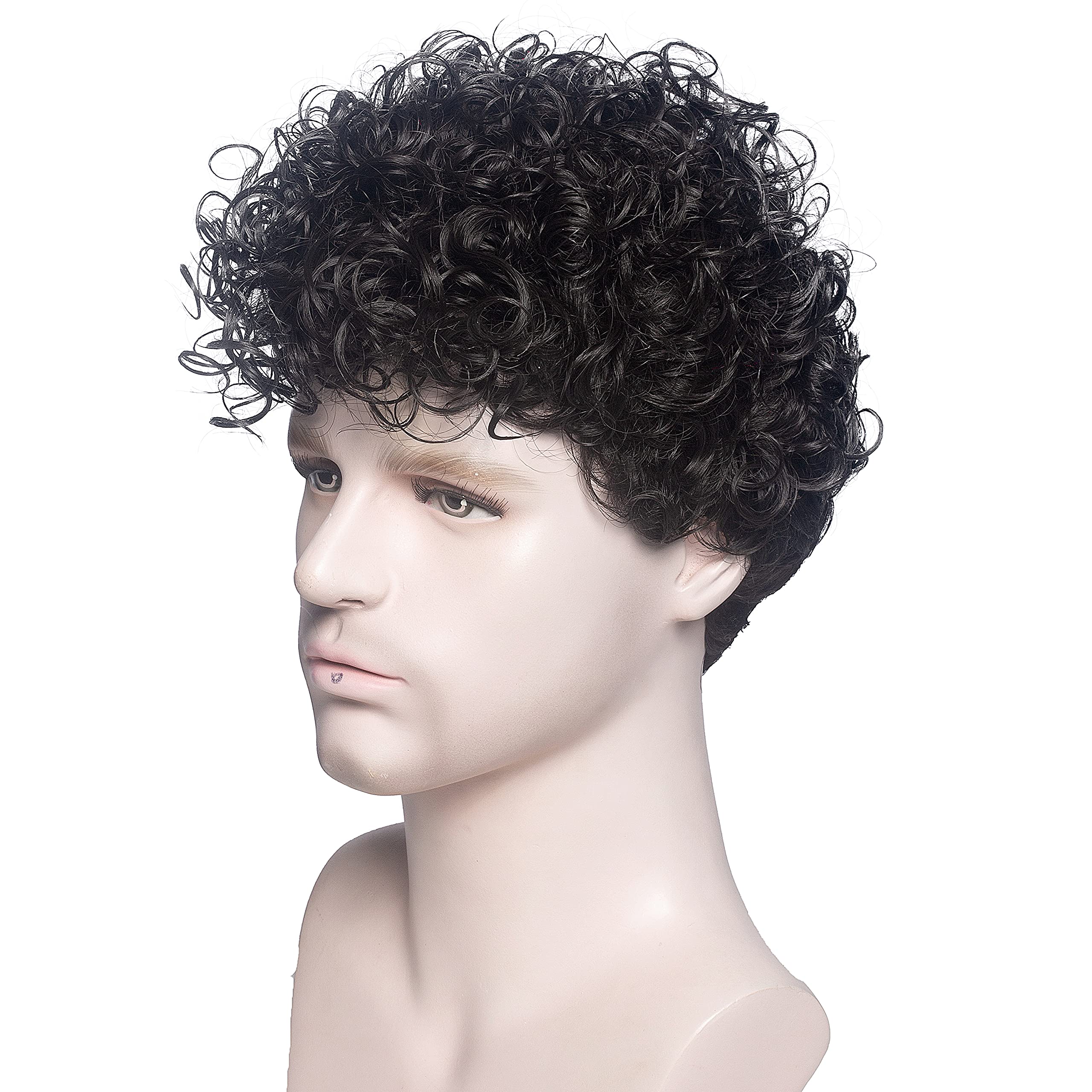 MEIRIYFA Black Wig for Men, 6 Inch Afro Curly Wigs Short Synthietic Full Wig for Daily Wear Party Male Wigs