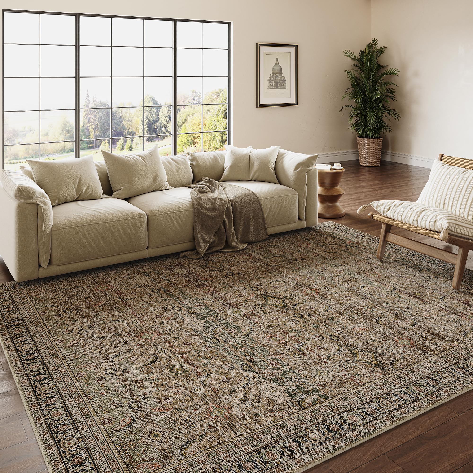 WondRg 8x10 Washable Area Rug Brown Vintage Distressed Living Room ...