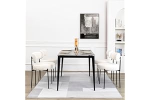 DYHOME White Boucle Dining Chairs Set of 4, Upholstered Kitchen Chairs with Thick Cushions and Metal Legs, Round Modern Dining Room Chairs