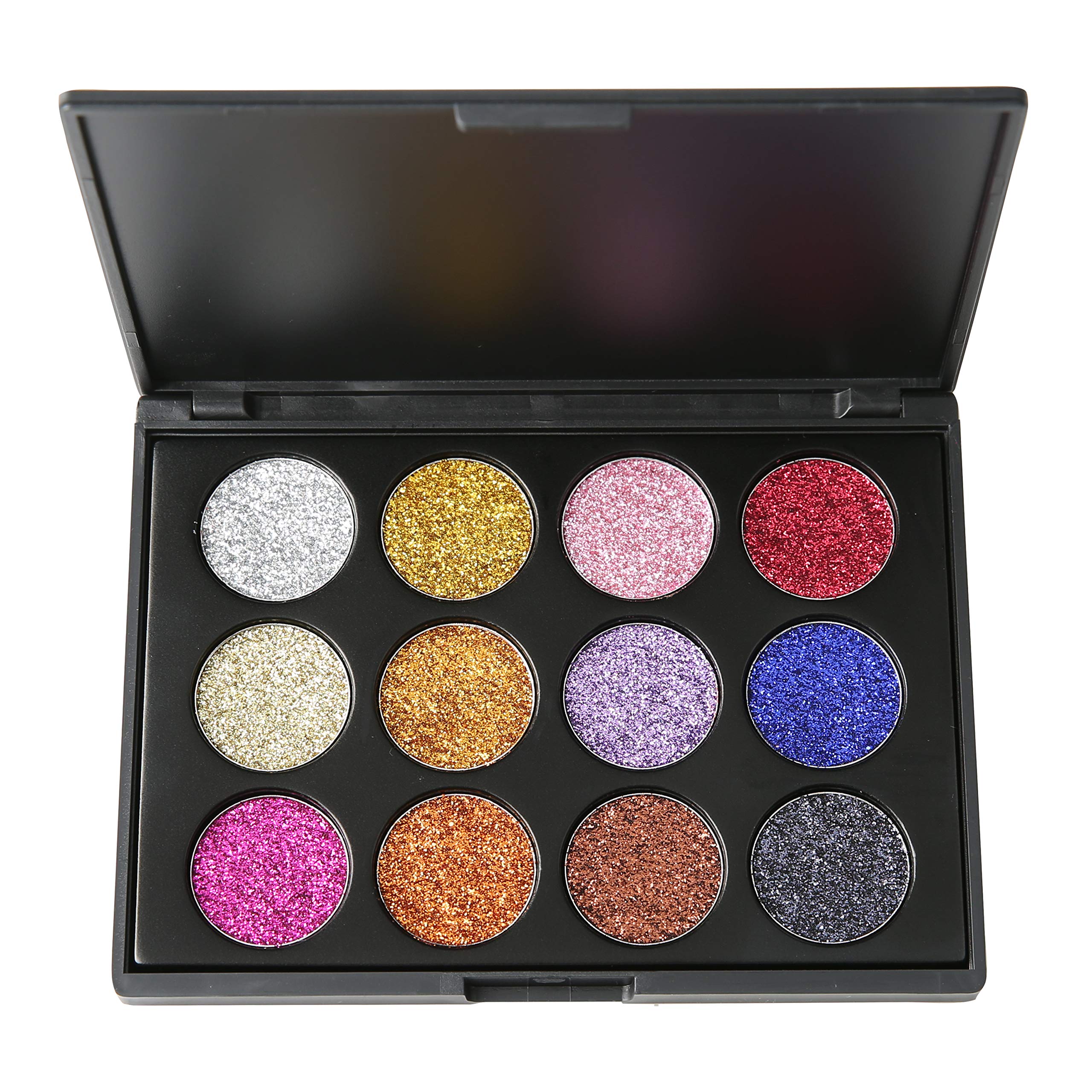 SEPROFE 12 Colors Glitter Eyeshadow Palette Shimmer Ultra Pigmented Makeup Eye Shadow Powder Long Lasting Waterproof