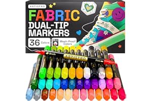 ARTISTRO 36 Dual-Tip Fabric Markers - Fabric Decorating Kit - Permanent for Clothes - No Bleed Pens for T-Shirts, Bags, Texti