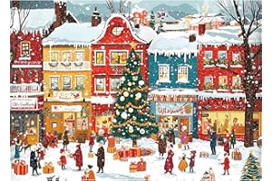 BLUEFOREST Snowy Christmas Town 1000 Piece Puzzle for Adults, Fun Puzzles for Adults 1000 Pieces with HD Print & Poster, 27.5 * 19.7 in Dust Free, for Gifts Halloween Christmas Family Games Lovers