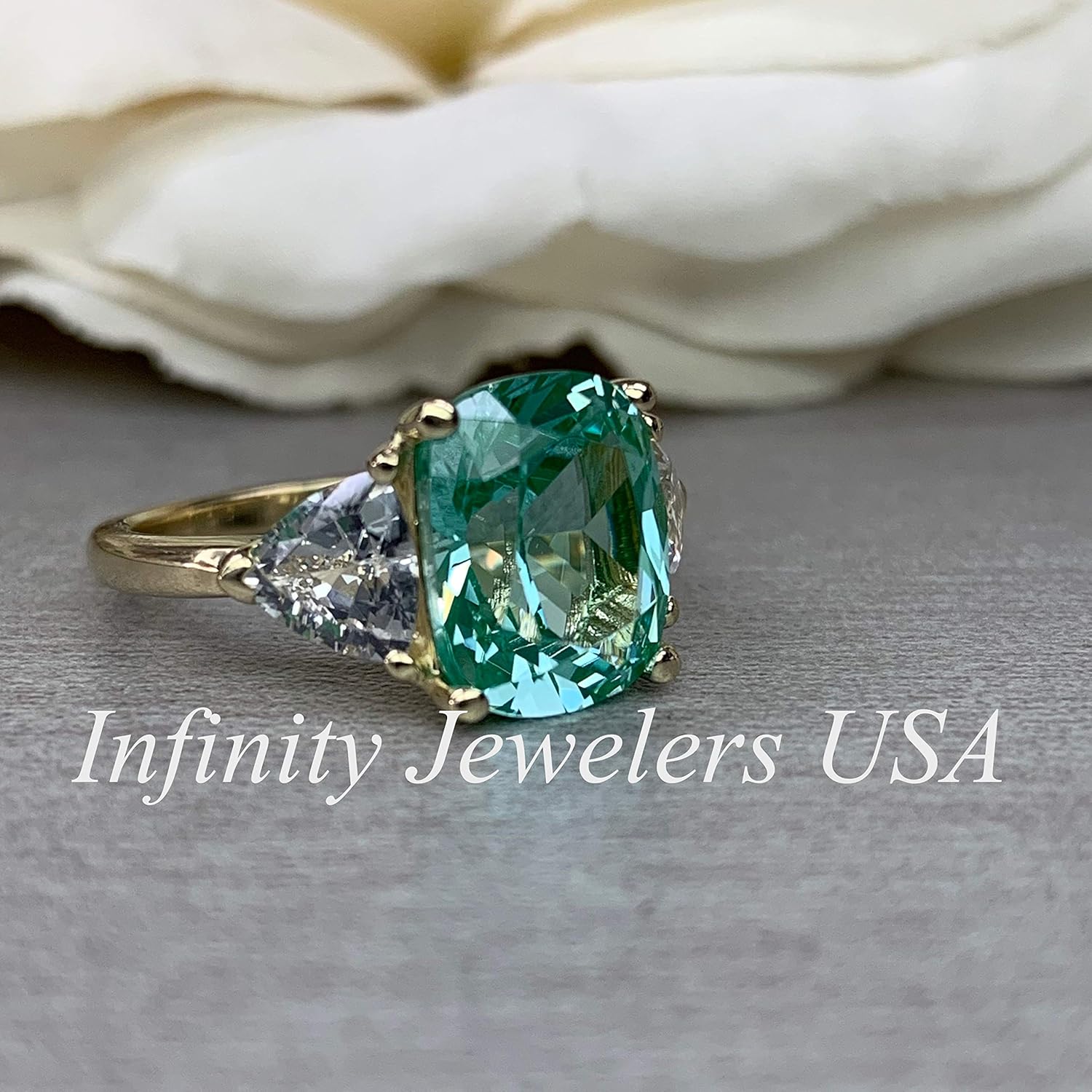 Amazon Com Elongated Cushion Cut Engagement Ring Paraiba And