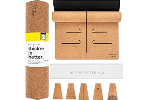 BODY BY YOGA Luxury Cork Yoga Mat - Non Slip, Extra Thick Grip. Thicker, Longer, and Wider for More Comfort and Support. Tough Enough For Hot Yoga. Natural, Non Toxic, and Eco Friendly. Optional Alignment Lines.