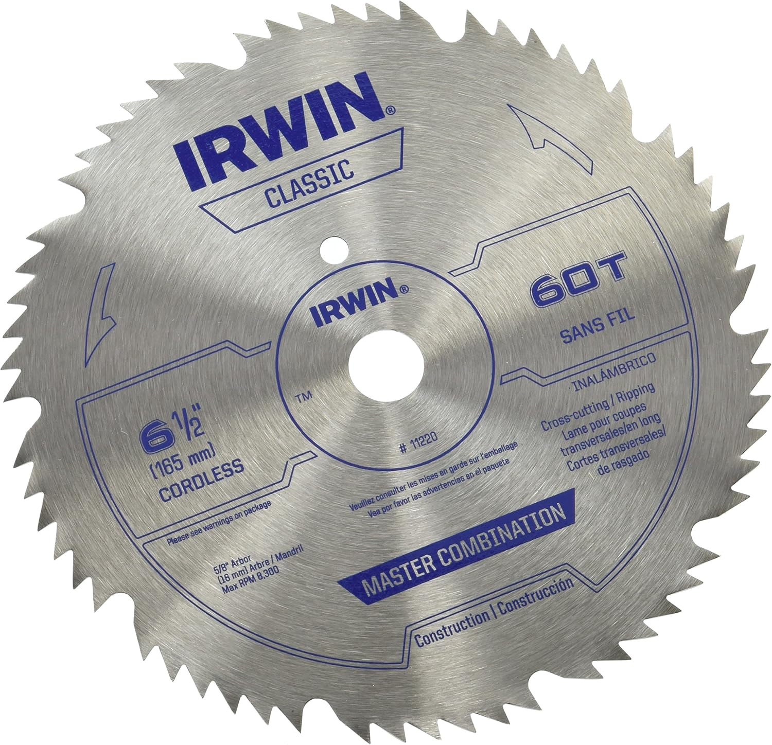 IRWIN Tools Classic Series Steel Cordless Circular Saw Blade, 6 1/2-inch, 60T, .078-inch Kerf (11220)