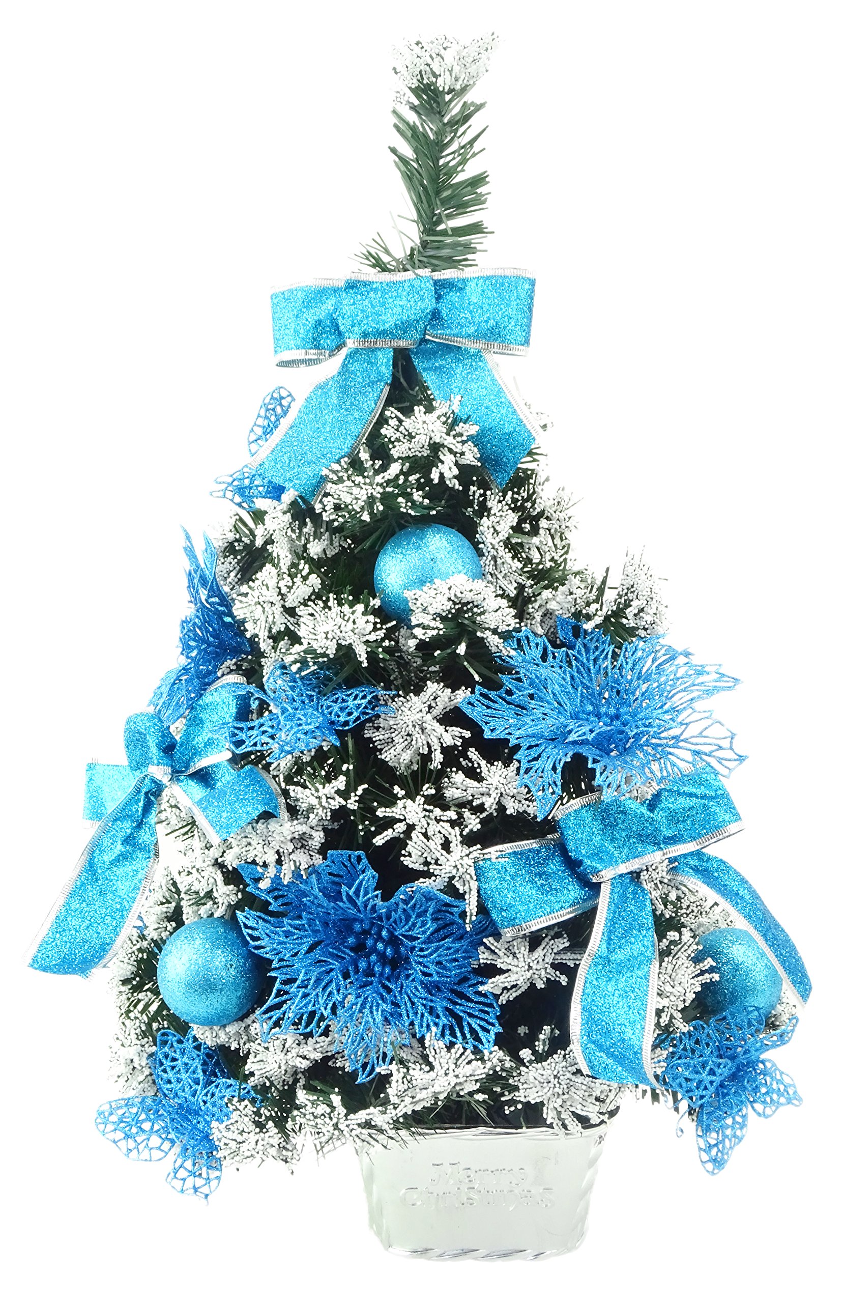 Christmas Concepts® 60cm (24") Frosted Mini Christmas Tree With Blue Decorations - Desktop Christmas Tree