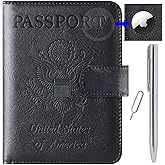 Airtag Passport Holder Cover Wallet Travel Essentials Leather RFID Blocking Case Vacation Luggage Must Haves Travel Accessories for Men Women (117#Black)