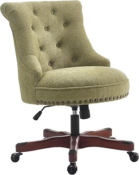 Amazon Com Benjara Green And Brown Wooden Office Chair With Button Tufted Backrest Olive Furniture Decor