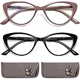 EYEURL Cat Eye Reading Glasses for Women - 2 Pack Blue Light Blocking Computer Readers 0.00 Spring Hinge Anti Glare/UV Ray Eyeglasses