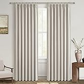 Natural Linen Pinch Pleated Blackout Curtains & Drapes 96 Inch Long Bedroom/Livingroom Farmhouse Curtains 2 Panel Sets, Neutral Track Room Darkening Thermal Insulated 8ft Back Tab Window Curtain