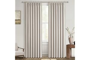QJMYDECO 100% Blackout Thermal Curtains 84 Length 2 Panels Set for Bedroom, Linen Windows Pinch Pleated Drapes with Hooks for Track 7ft Modern Rustic Living Room Darkening Curtains 84 Inches Long Off White