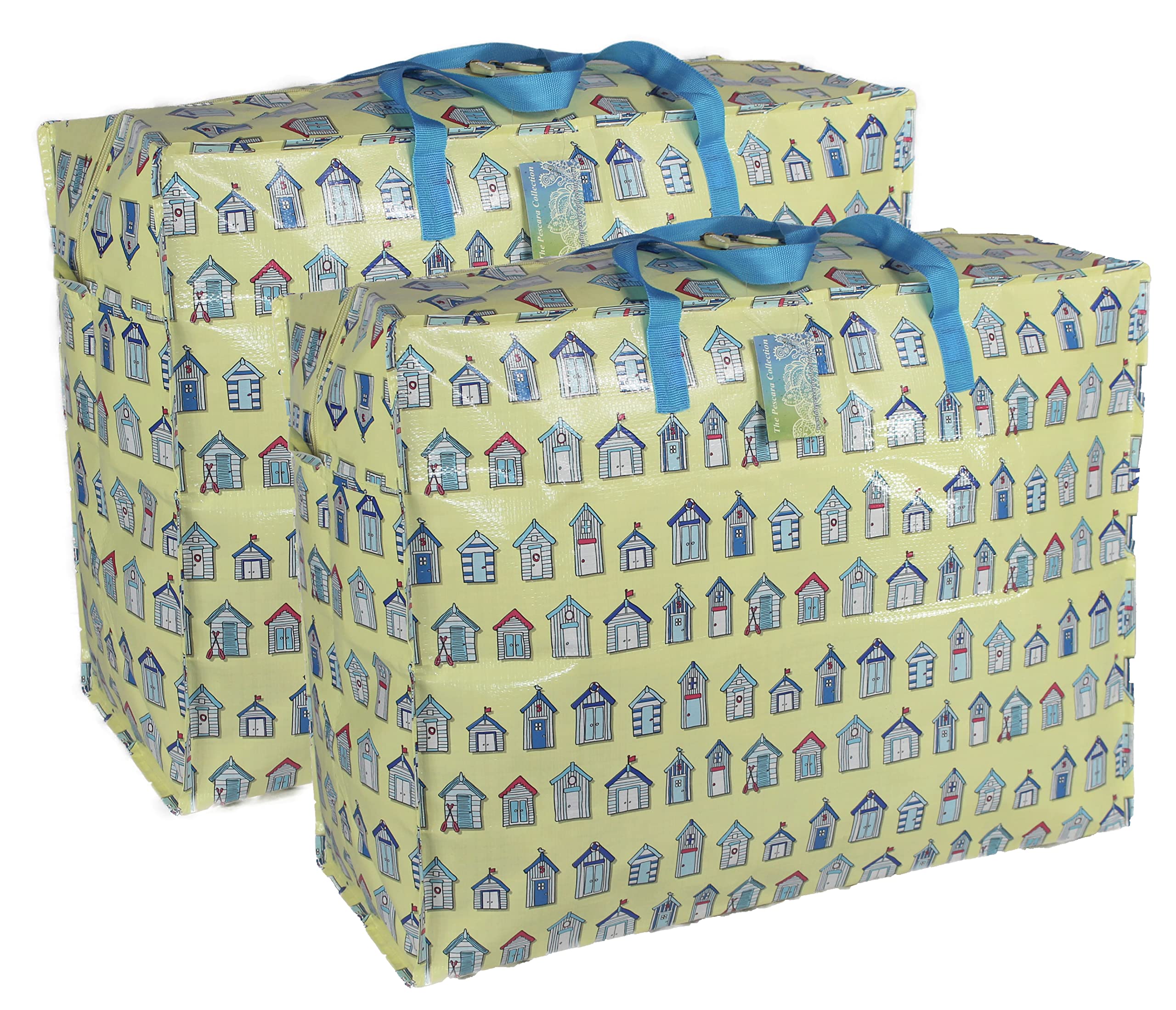 Extra Large Storage Bags Water & Dust Resistant. Double zipped storage bags for toys, laundry, bedding. Underbed Wardrobe Space Saver Cream Beach huts (65 ltr 2x pack)