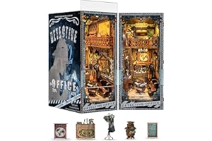 Doviden DIY Book Nook Kit for Adults - DIY Miniature Dollhouse with LED Light and Dust Cover - Building Mini Doll House Booknook Bookshelf Insert - Bookends Shelf Decor Gifts (Detective Office)