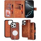 Bayelon Wallet Case for iPhone 16 Pro Max 6.9", Trifold Leather Wallet, Detachable Magnetic Flip Folio Cover, Card Holder, iPhone 16 Pro Max Wallet Case, MagSafe Compatible, RFID (Vintage Brown