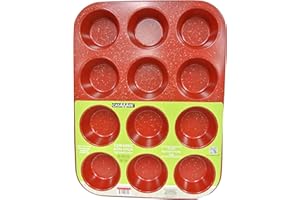 casaWare Ceramic Coated NonStick 12 Cup Muffin Pan (Red Granite)