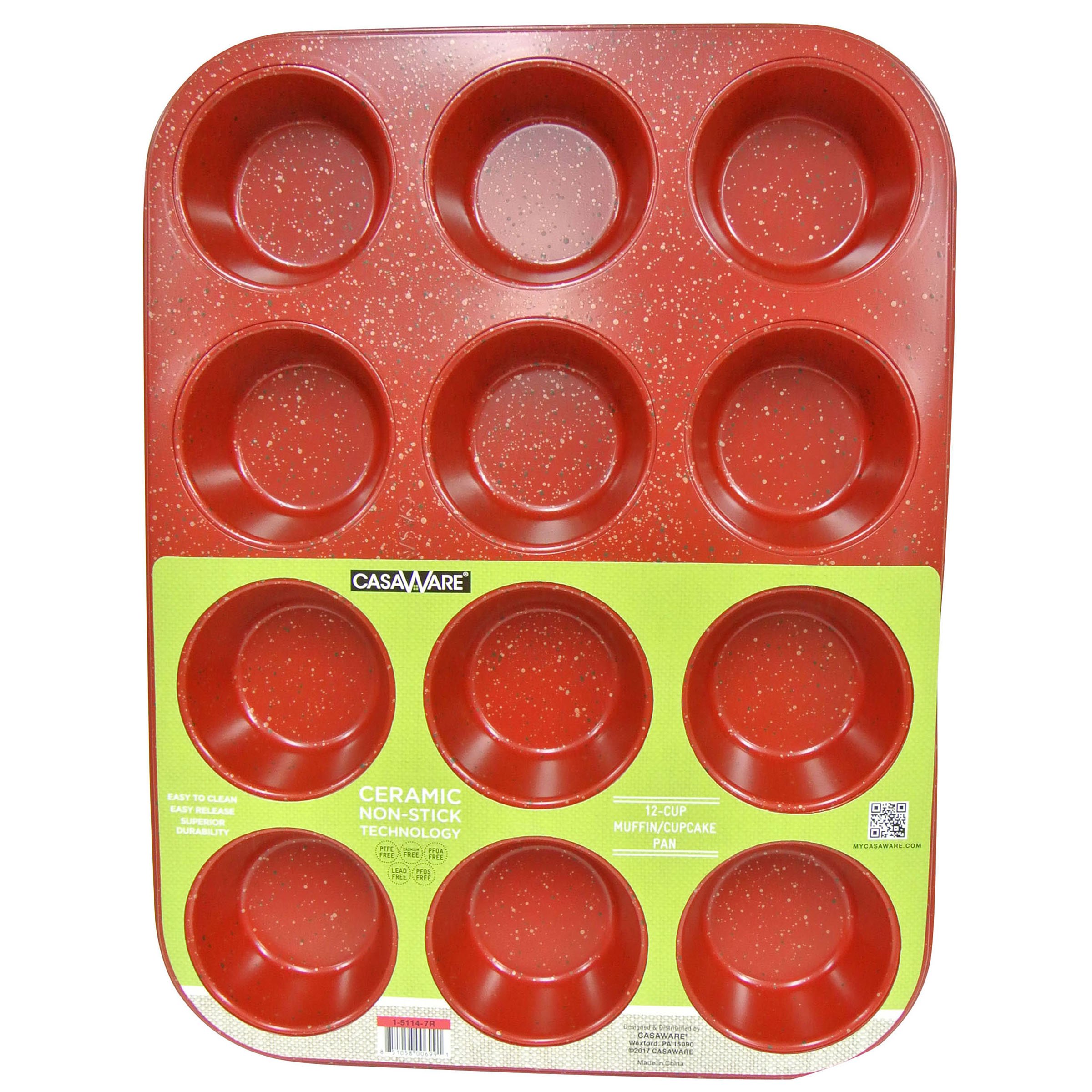 casaWare Ceramic Coated NonStick 12 Cup Muffin Pan (Red Granite) Mint MD