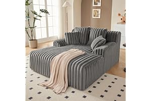 Mangodan 53.5”W Oversized Chaise Lounge Chair Indoor, Boneless Couch with 4 Pillows, Cozy Reading Chairs with Wide Arms, No Assembly Corduroy Boneless Chair, Memory Foam Couch for Living Room, Gray