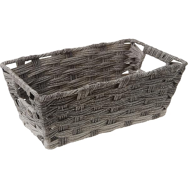 Whitmor Split Rattique Set Di 2 Cestini Portaoggetti In Rattan Sintetico - Colore Fumé, Plastica Intrecciata A Mano, Maniglie Integrate, Per Organizzare Casa E Ufficio