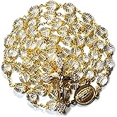 GeekTenet Rosary Beads Chaplet Premium Natural Crystal Gold Rosery Cross Catholic gifts