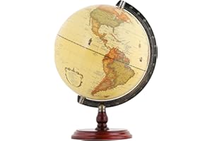 ANNOVA Antique Globe 10" / 25 cm Diameter with A Wood Base, Vintage Decorative Political Desktop World - Rotating Full Earth Geography Educational - Kids, Adults, School, Home, Office (Dia 10-inch)