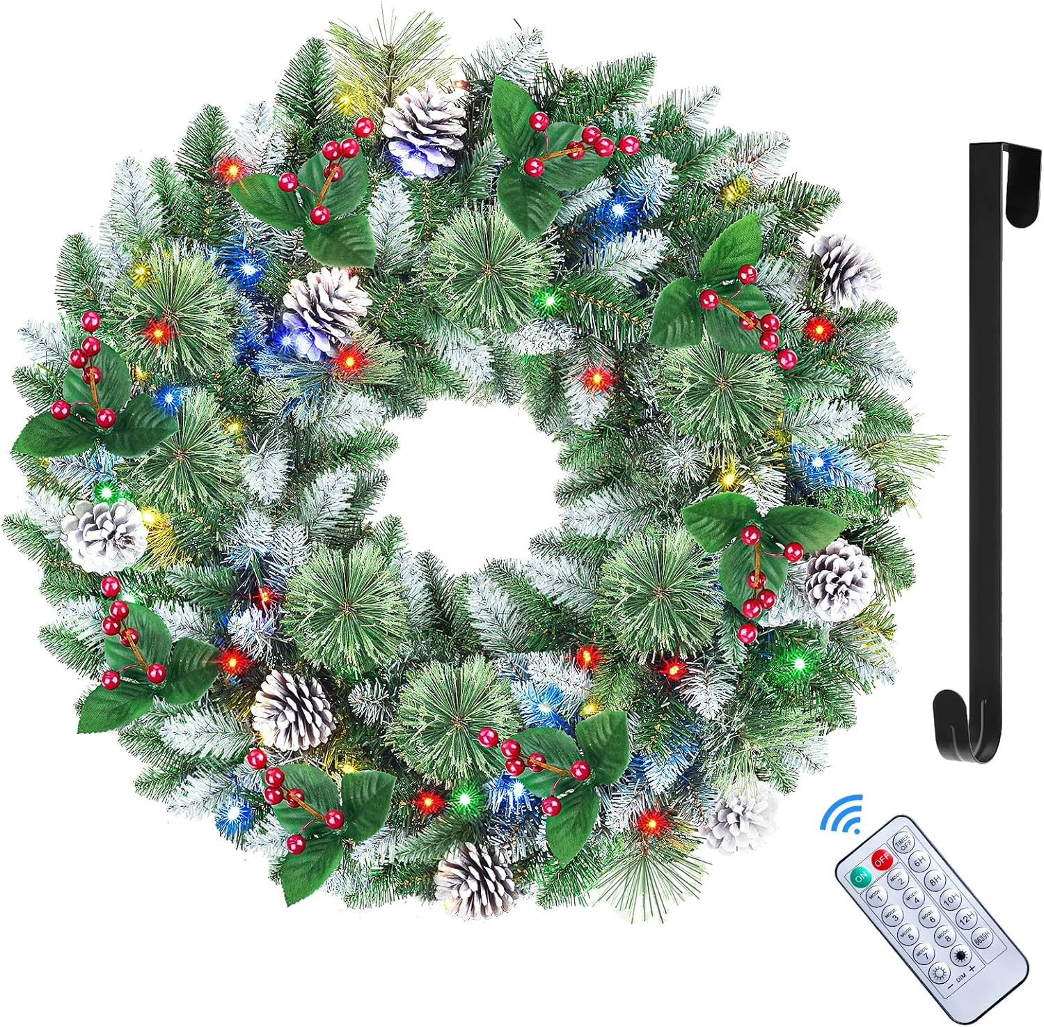 Wreaths, Garlands & Swags - SHareconn 24 Inch Prelit Artificial Christmas Wreath with 15