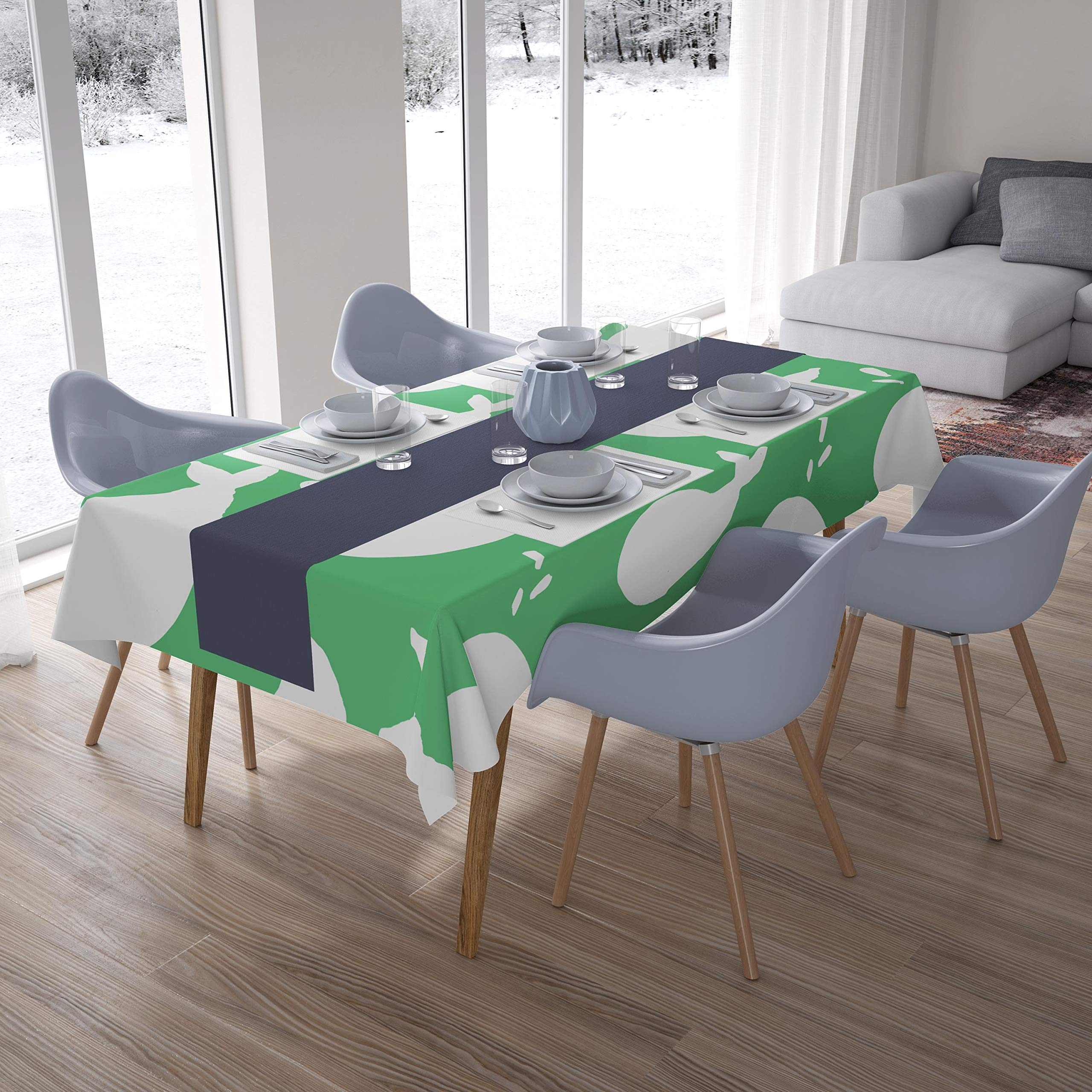 Bonamaison Kitchen Decoration, Tablecloth, Petrol Green, White, 140 x 200 Cm - Designed and Manufactured in Turkey