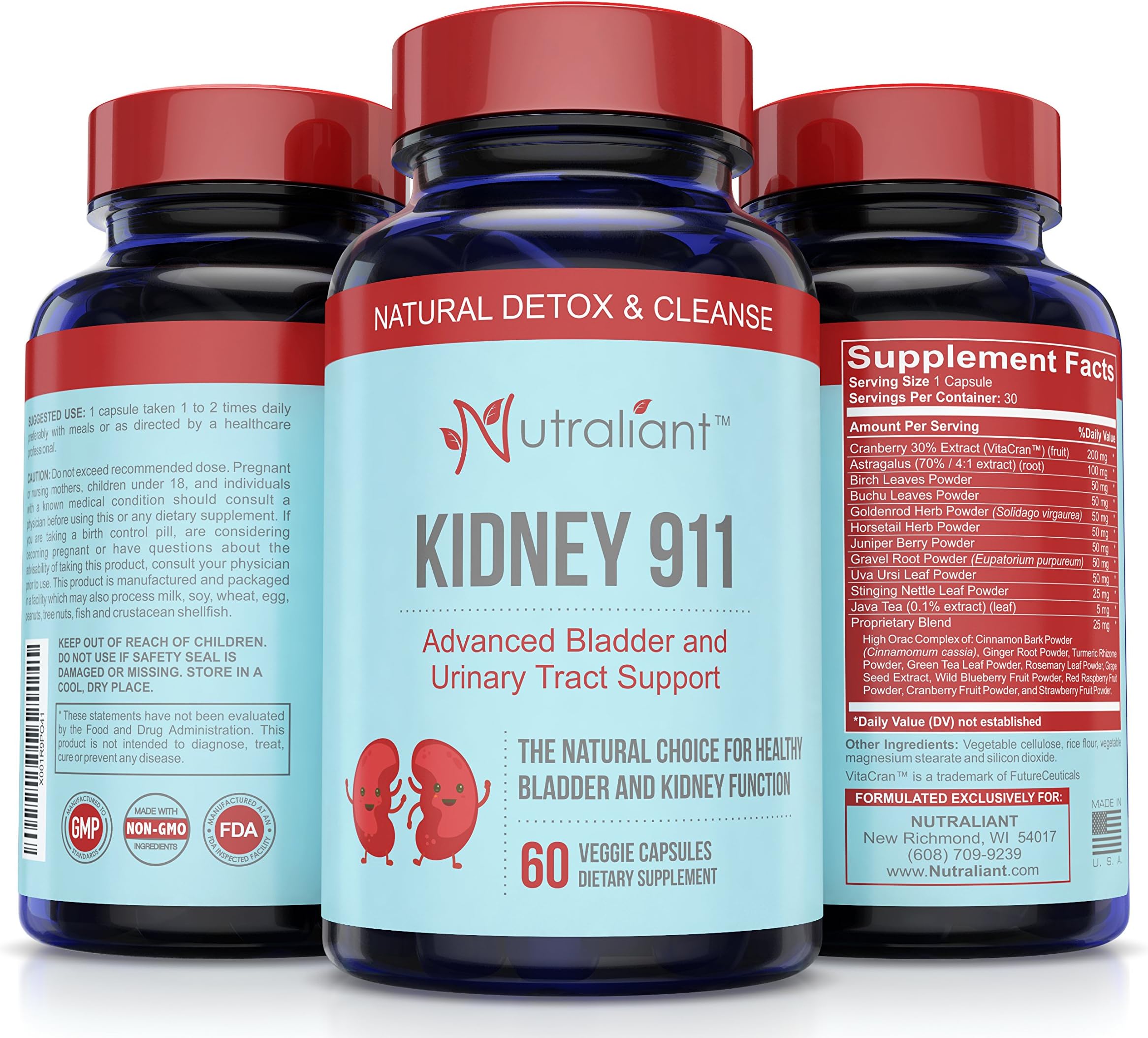#1 KIDNEY CLEANSE SUPPLEMENT - KIDNEY 911 Pills Best Natural Stone Dissolver & Detox + Bladder & Urinary Tract Health Support w/Cranberry, Birch Leaves, Turmeric, Astragalus, Juniper + Veggie Capsules