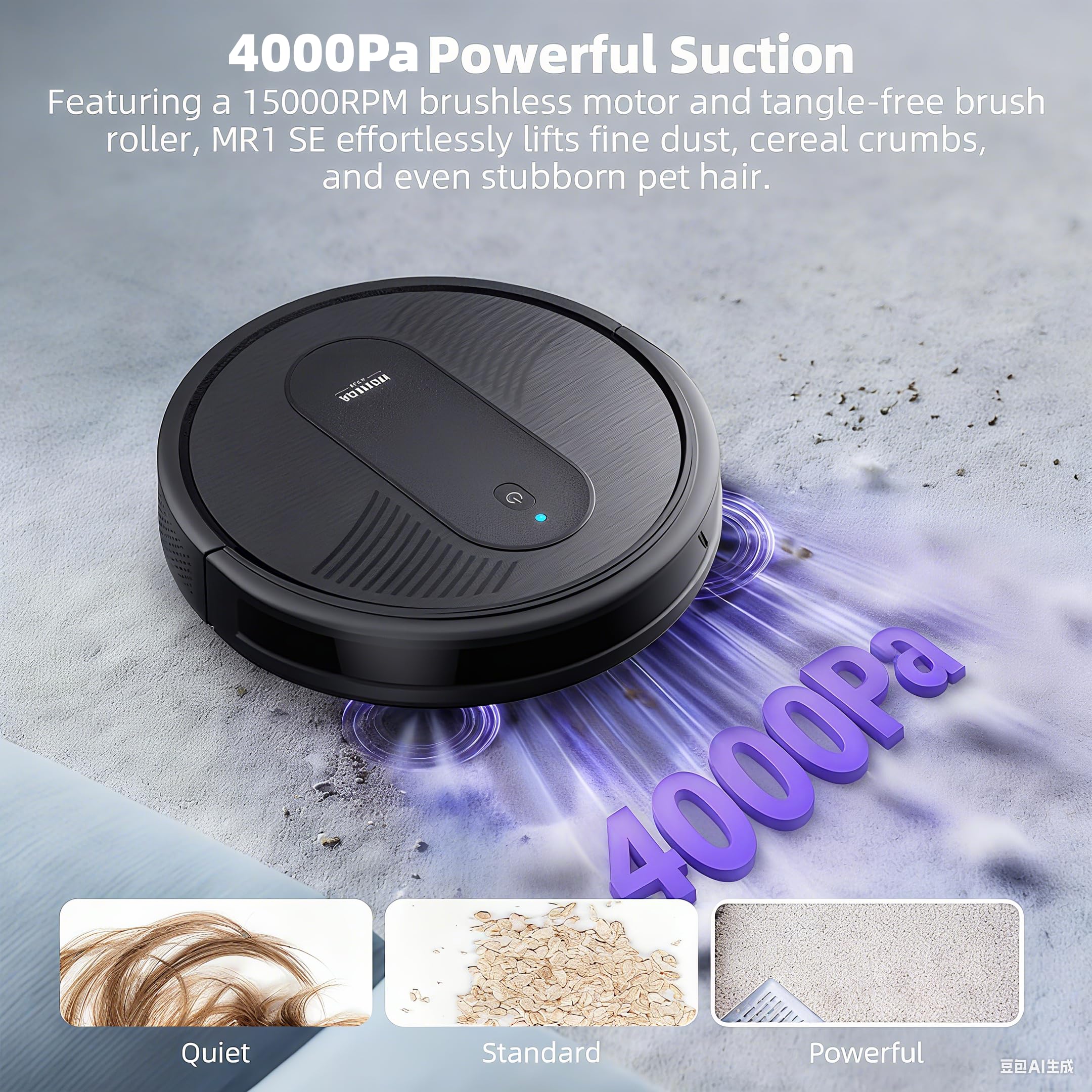 MONSGA Robot Vacuums and mop, Powerful Suction Robotic Vacuum, 140Min Runtime, Vacuum Robot for Hard Floor, Low Pile Carpet, Pet Hair, Remote/App/Voice Control, Schedule Clean (Black)