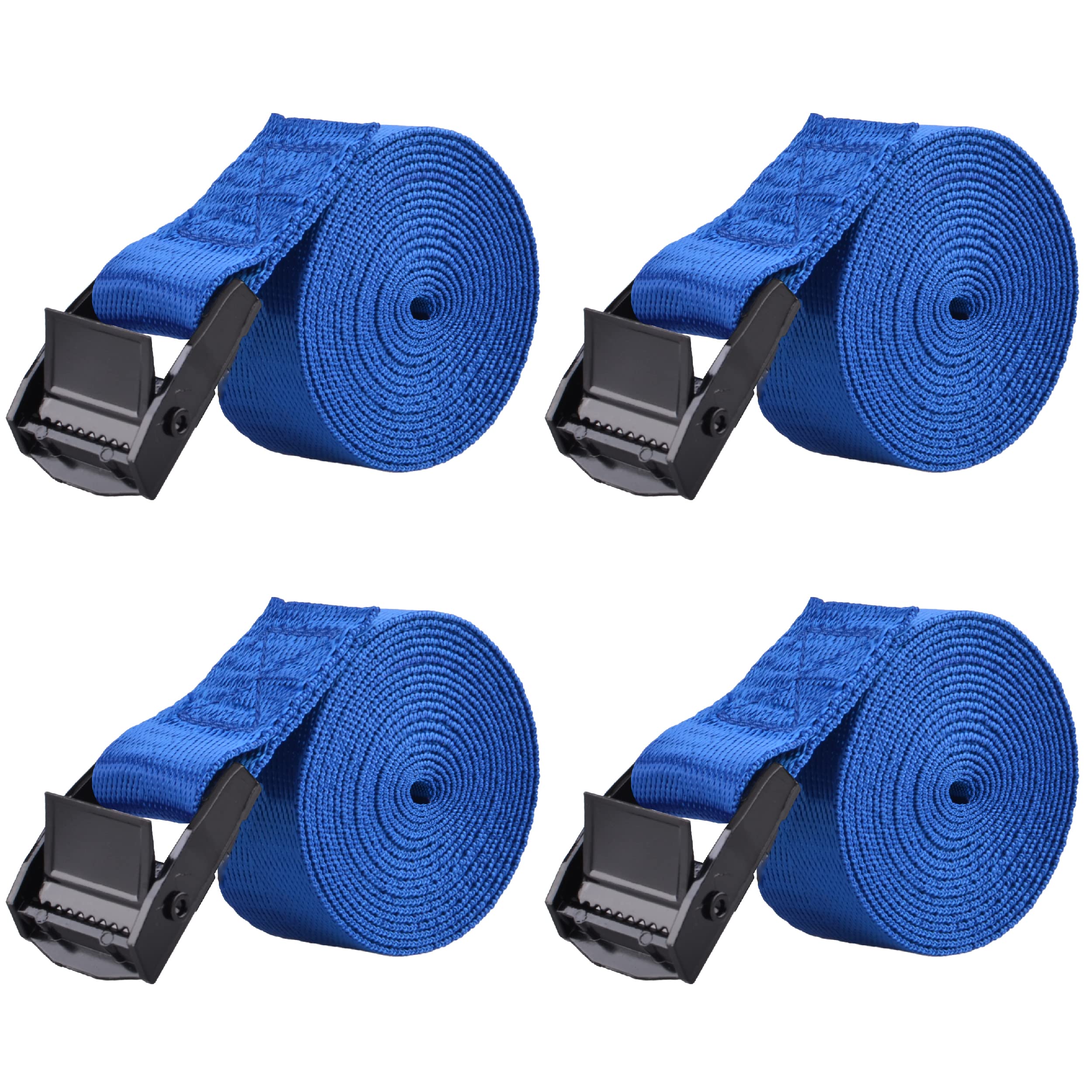 Azarxis Lashing Straps Ratchet Tie Down Secure Cinch Strap Adjustable Cam Buckles Belts Heavy Duty up to 441 lbs Capacity for Motorcycle Cargo Kayak Boat Canoe Truck Trailer (Blue - 4 Pack,6.6 ft)
