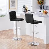 Yaheetech Bar Stools Set of 2 PU Leather Adjustable Swivel Black view 2